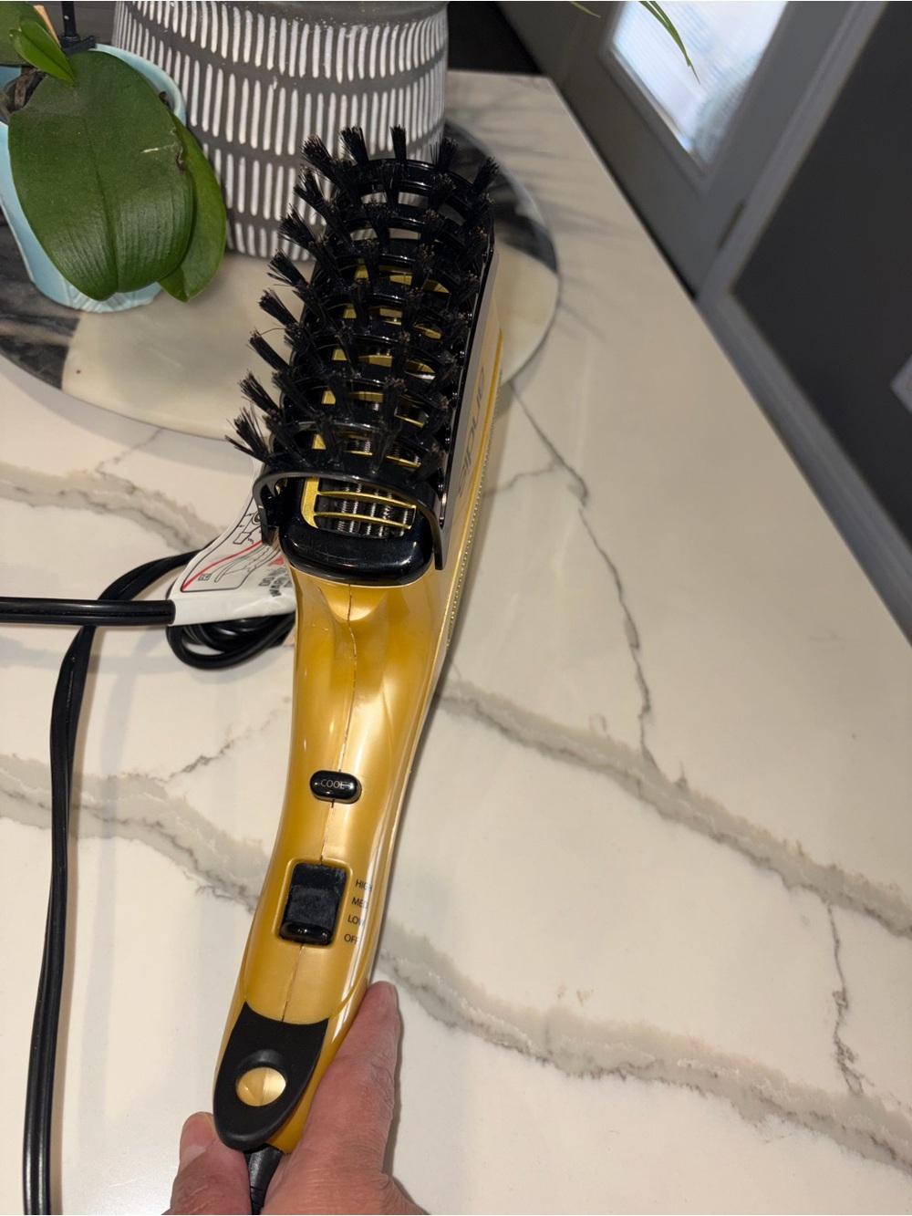 Andis Yellow Corded Hairdryer Brush with Black Comb Attachment